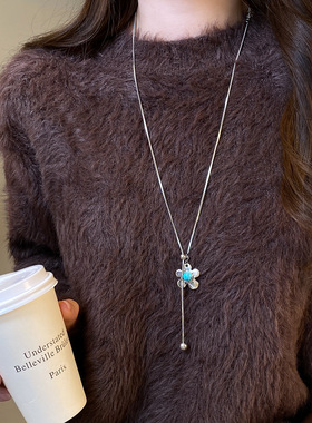 2025新款绿色花朵长款项链女感轻奢小众毛衣链日常百搭配饰品