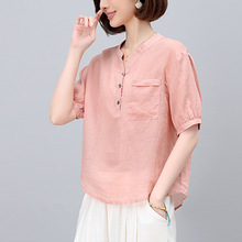 胖东来纯苎麻衬衫女短袖2025新款夏季套头衬衣妈妈今年流行爆款小
