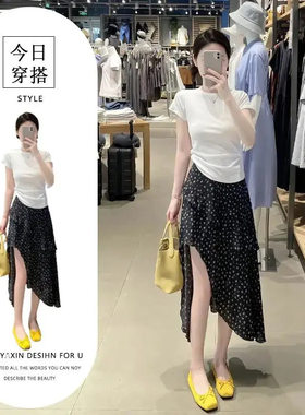胖东来单件/盐系轻熟风半身裙夏季女装裙子气质不规则荷叶边裙202