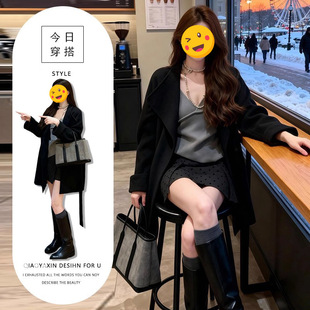 胖东来三件套显白复古港风高级感气质宽松外套修身灰色背心波点显