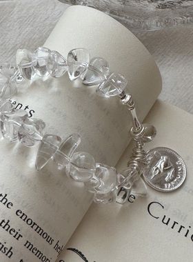 胖东来S925纯银韩版小众设计感小鸟牌牌白水晶手链复古简约首饰品