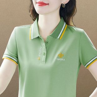 纯色妈妈洋气减龄polo衫 胖东来翻领短袖 时尚 t恤女夏季 百搭上 新款