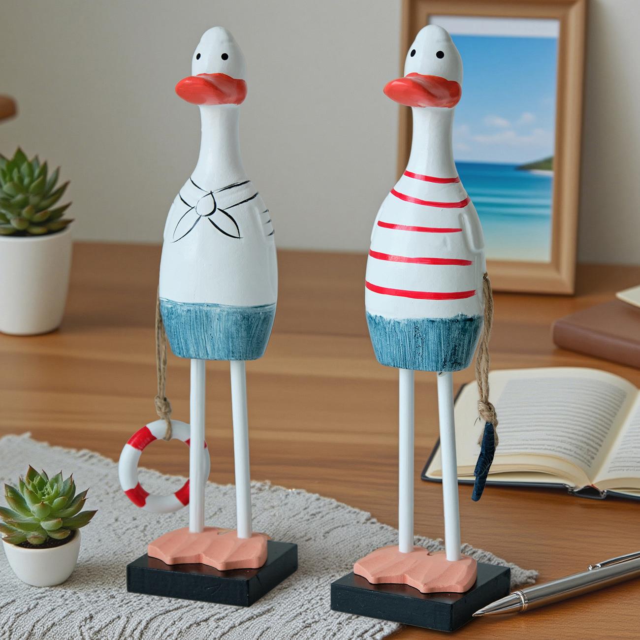 爆款木制创意礼品北欧原木家居装饰可爱地中海风格情侣鸭子摆件
