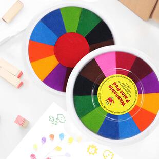 爆款十三色儿童涂鸦印泥手指画印台幼儿园手掌画圆盘彩色印泥印台