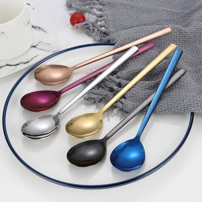 爆款不锈钢韩式勺餐具长柄金属家用饭勺调羹搅拌韩式勺可制订logo