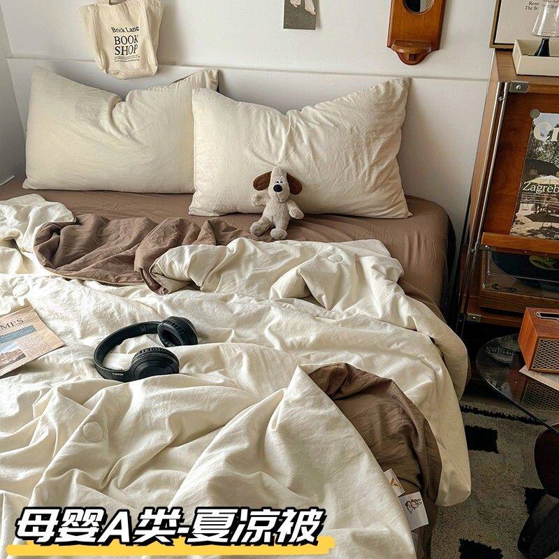 亲肤水洗棉夏凉被四件套纯色日式简约学生宿舍单人空调被三件套