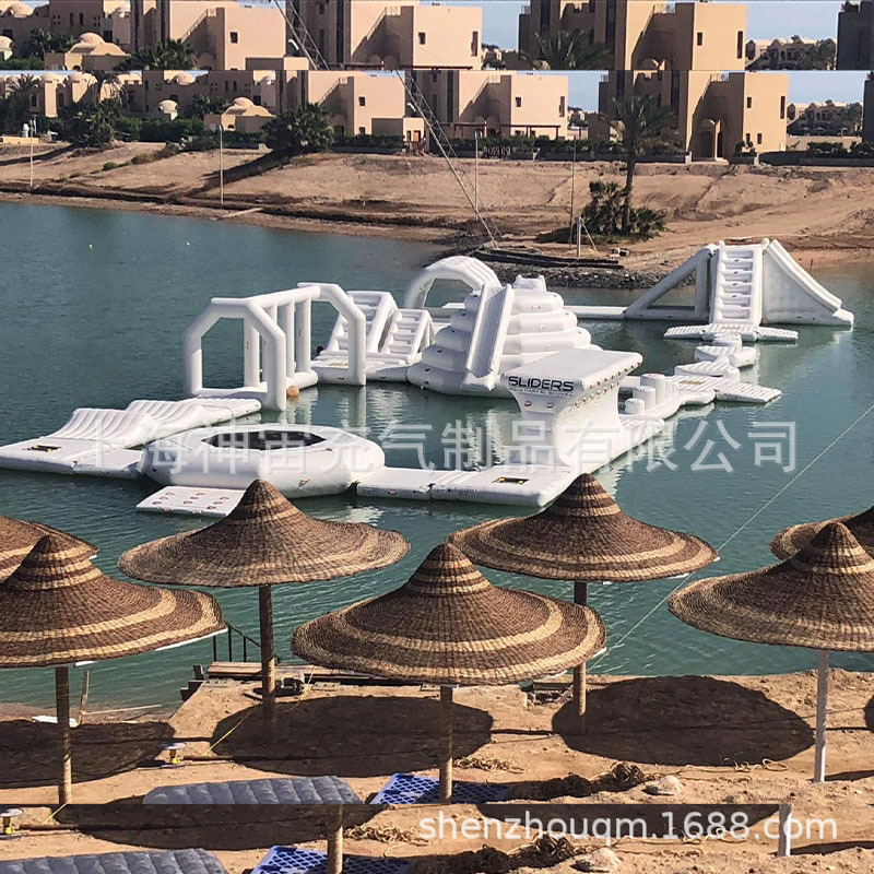 大型儿童湖面水上闯关移动设备充气冲关游乐水池器材厂家乐