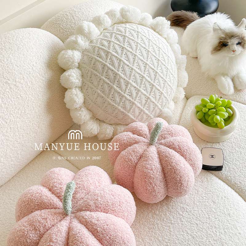 新款Du家樱粉南瓜 可爱ins沙发抱枕靠垫样板间腰靠枕床头靠垫