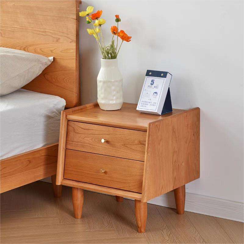 樱桃木全实木床头柜北欧现代简约卧室储物小户型边柜日式原木家具