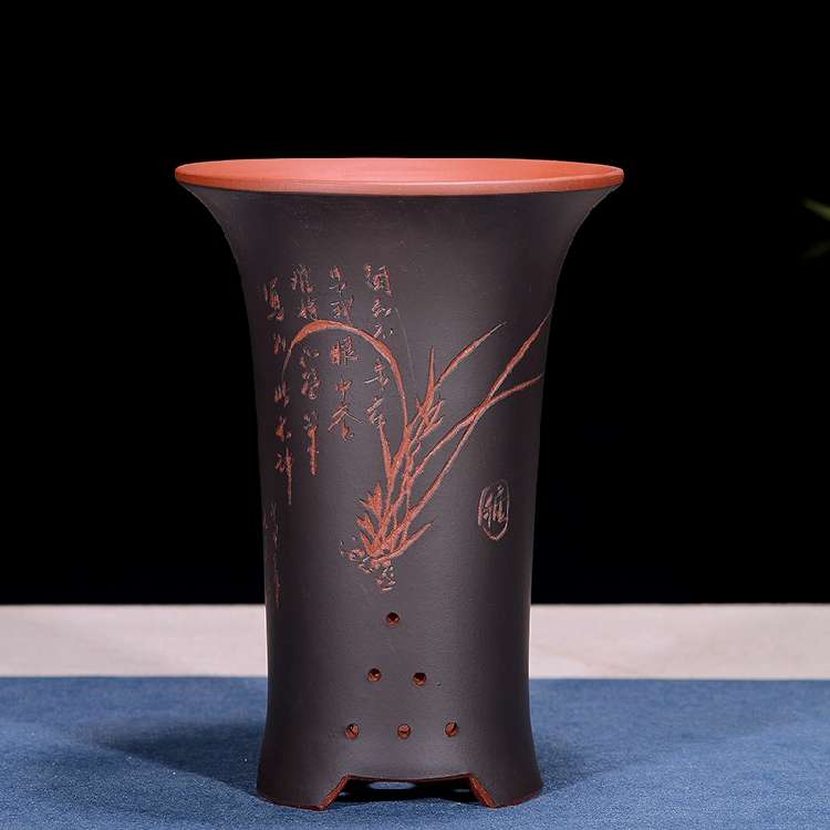 宜兴紫砂花盆兰花盆兰草盆带托盘简约紫砂盆君子兰花盆陶