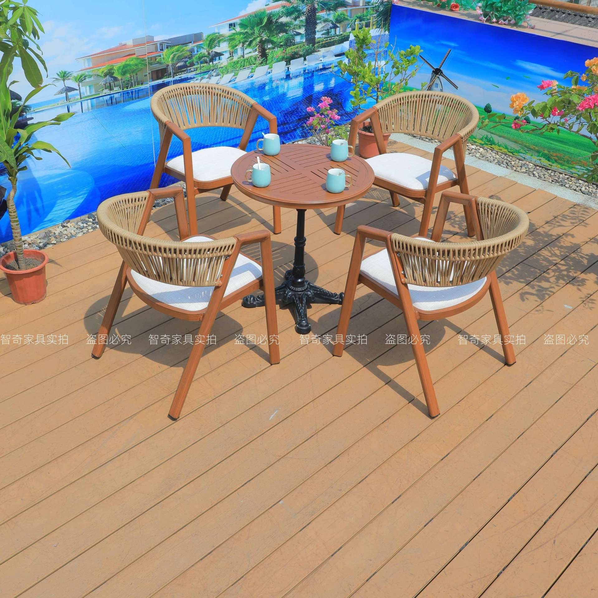 户外藤编椅子绳椅露台设计师餐椅庭院酒店民宿室外阳台桌椅组合
