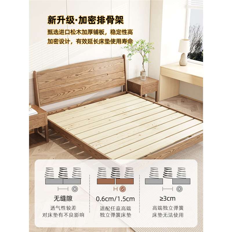 复古实木床北欧小户型白蜡木家具1.5米床简约现代1.8米主卧双人床