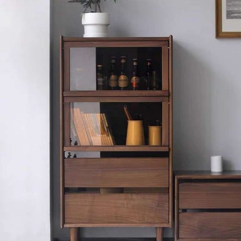 黑胡桃木色斗柜实木客厅储物柜电视边柜沙发立柜收纳柜靠墙书柜