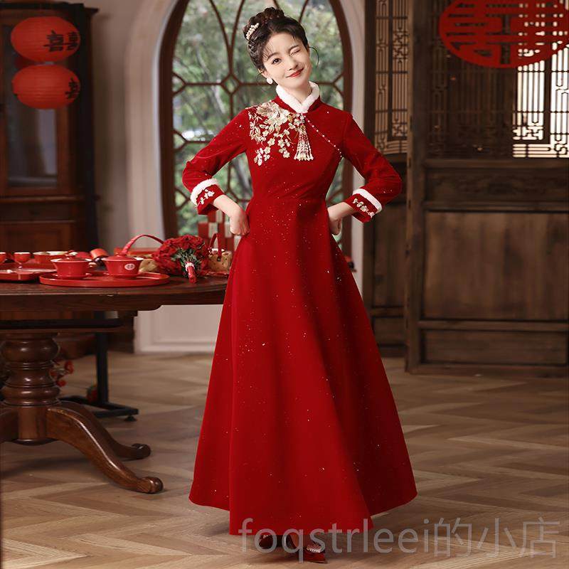 正品大尺码m胖m敬酒服礼冬季款红色孕妇结新婚服长袖披肩加绒订婚