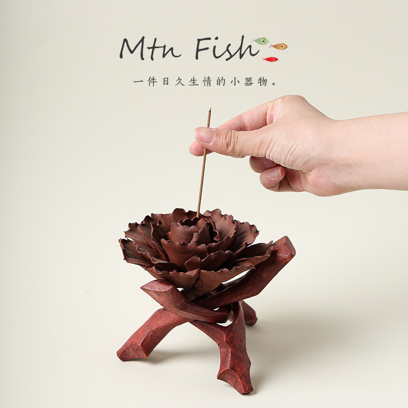 非遗手捏瓷花香薰摆件扩香器线香插摆件底座新中式桌面摆件散香器
