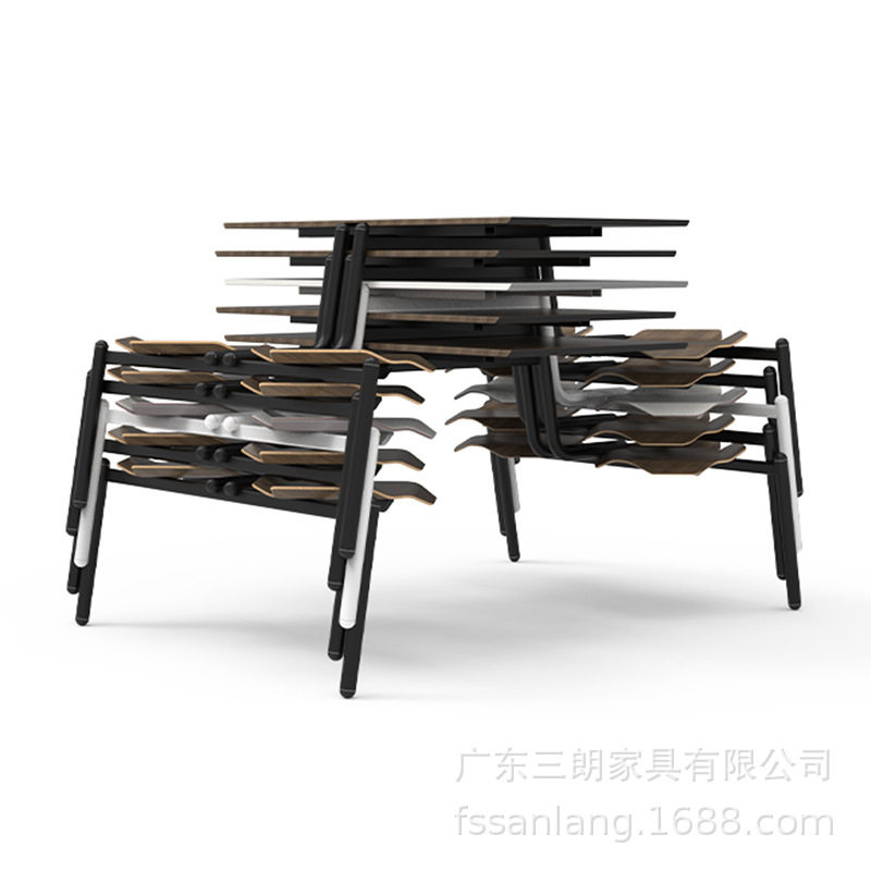 极速三朗凌界连身餐桌椅组合学校饭堂员工食堂Q台凳成套四人位商