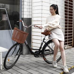 极速自行车女轻便通勤上班实心胎单车代步24L寸26普通变速成人大