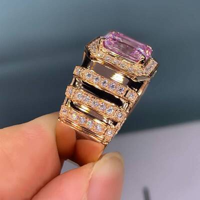 极速Huitan Aesthetic Pink Cubic ZirconiaK Engagement Ring fo