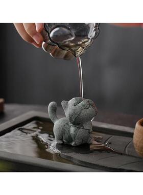 新品侠客小猫钓鱼茶宠摆件可爱小猫咪香插鱼缸P盆栽造景桌面装饰