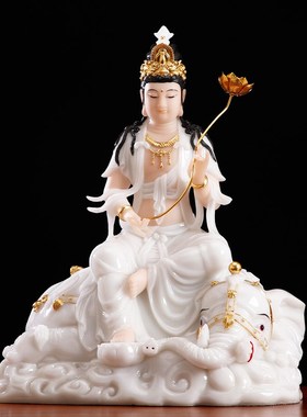 极速文殊菩萨汉白玉普贤菩萨佛像家用G供奉兔生肖守护神文殊摆件
