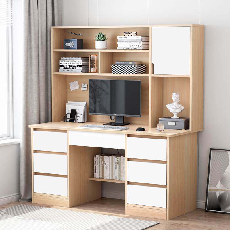 新品电脑台式桌j可放主机带键盘托大桌面家用多功能书桌书架一体