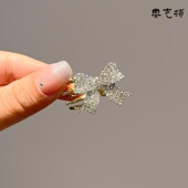 极速法式 精致珍珠水钻蝴t蝶结发夹女侧边八字浏海夹小抓夹气质发