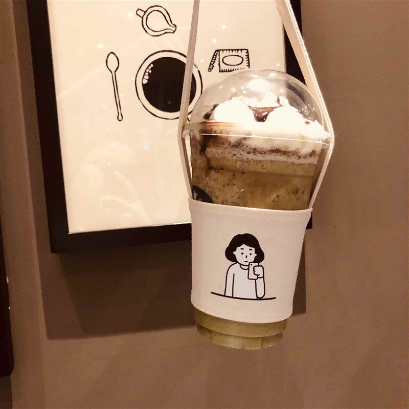 速发外带杯提袋环保帆布手提束口抽绳随行奶茶咖啡饮料杯袋手拿杯