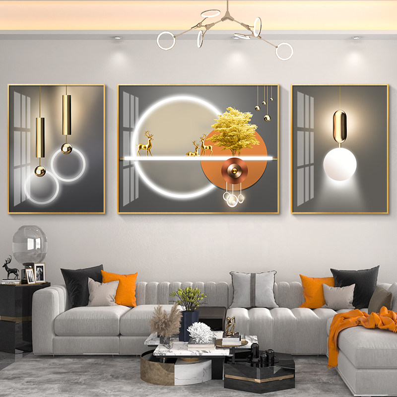 极速福禄轻奢客厅装饰画沙发背景墙挂画三联画简约U现代壁画大气,家居饰品,现代装饰画,淘宝优惠券,粉丝福利购,淘宝优惠卷