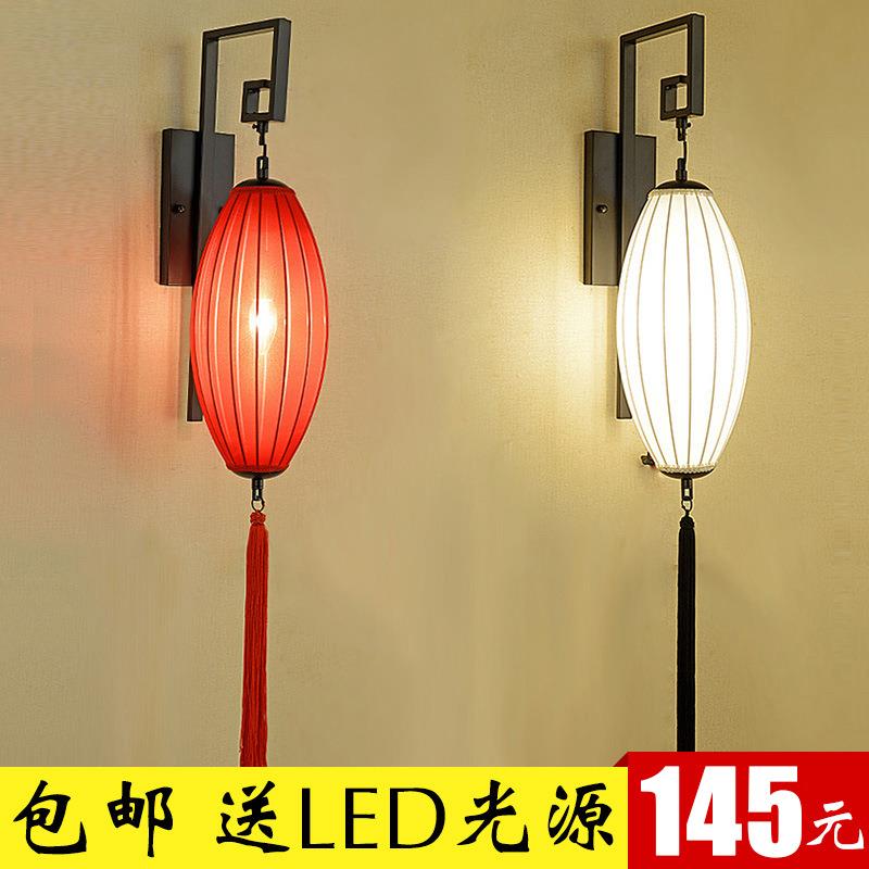 新中式壁灯客厅卧室床头壁灯仿古走廊过道红色灯笼壁灯庭院工程灯