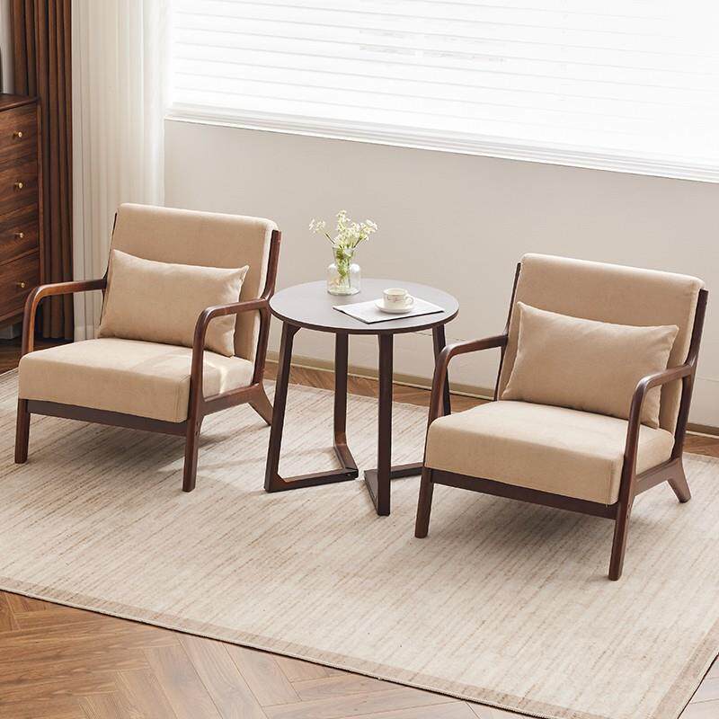 胡桃木单人沙发椅家用单椅小户型阳台休闲椅客厅卧室高级懒人椅子