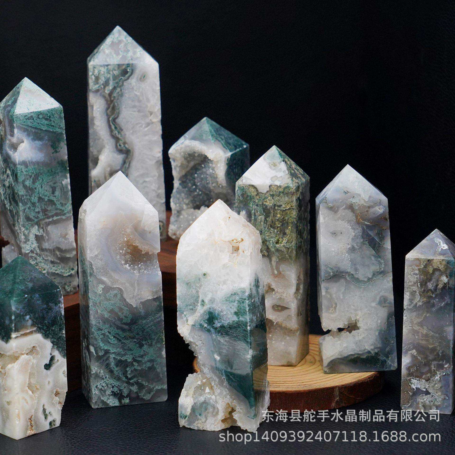 天然水晶柱水草玛瑙四面体水晶原石雕刻家居办公桌面摆件装饰品