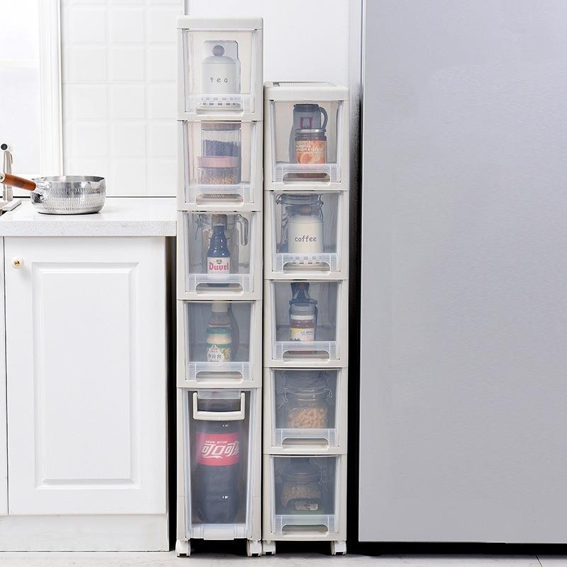 塑料置物架落地式收纳柜文具杂物窄缝隙夹缝带轮抽屉式收纳陈之堔