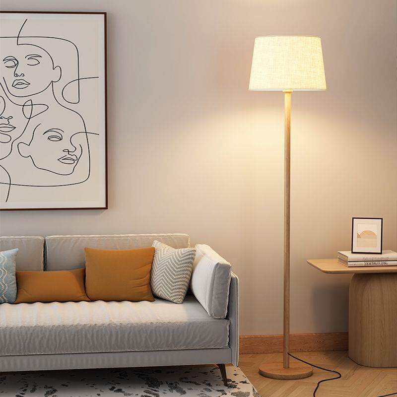 奶油风创意木纹客厅卧室落地灯极简轻奢中式床头北欧落地台灯