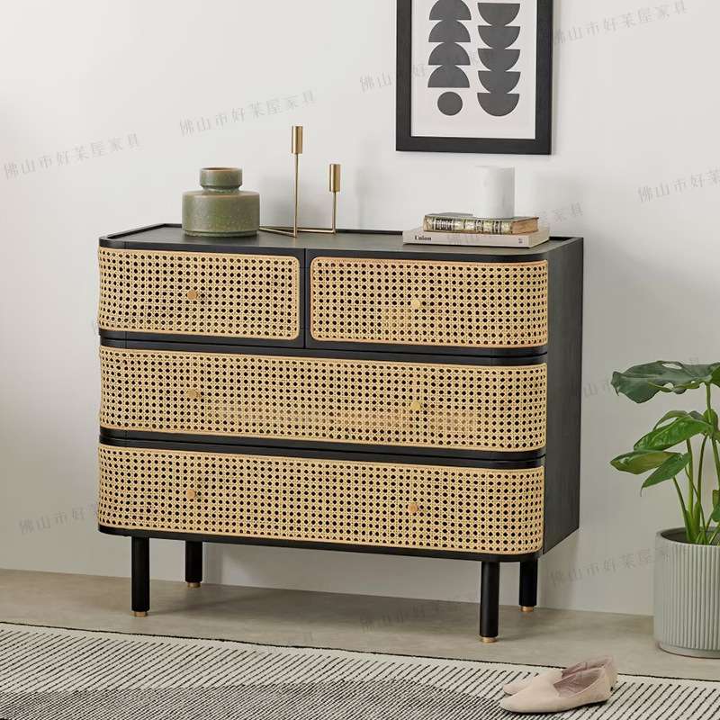 安卡拉边柜北欧实木复古藤编斗柜民宿抽屉设计师收纳柜简约