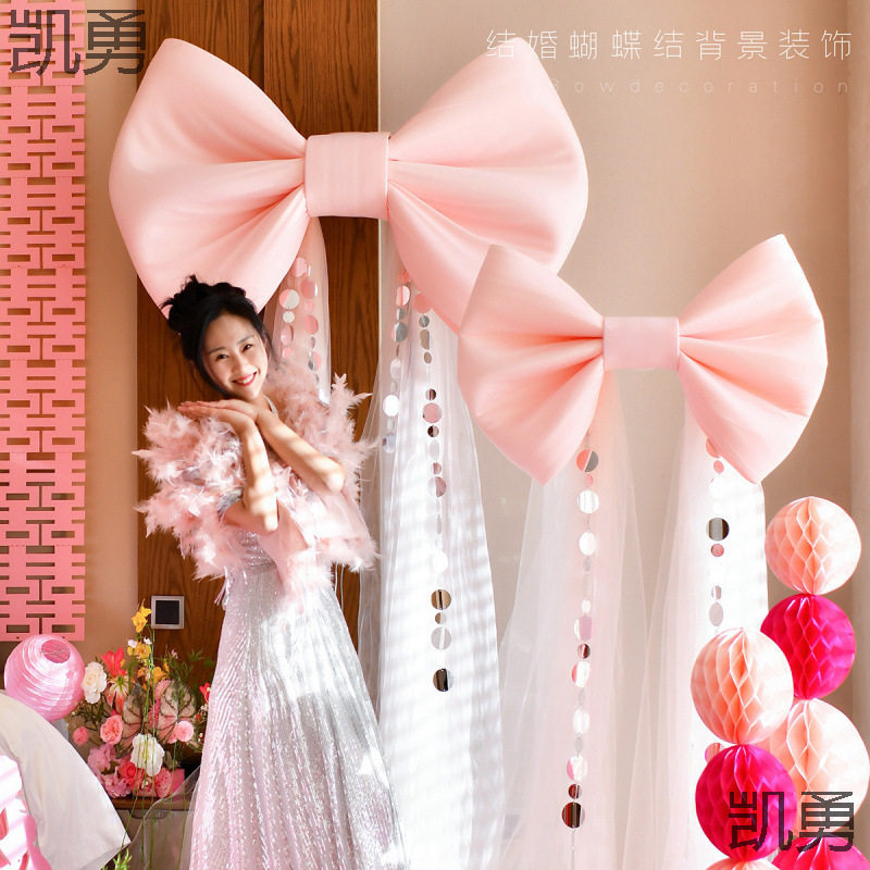 超大红丝绒蝴蝶结婚礼装饰道具