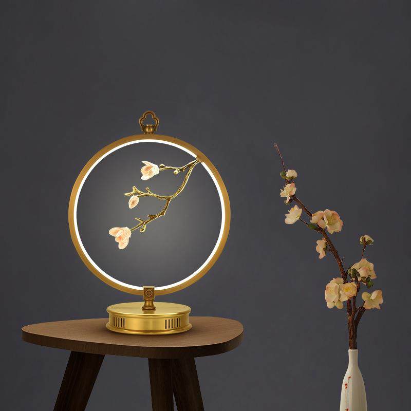 全铜新中式台灯创意卧室床头柜艺术灯具玉兰花简约客厅茶几立式灯