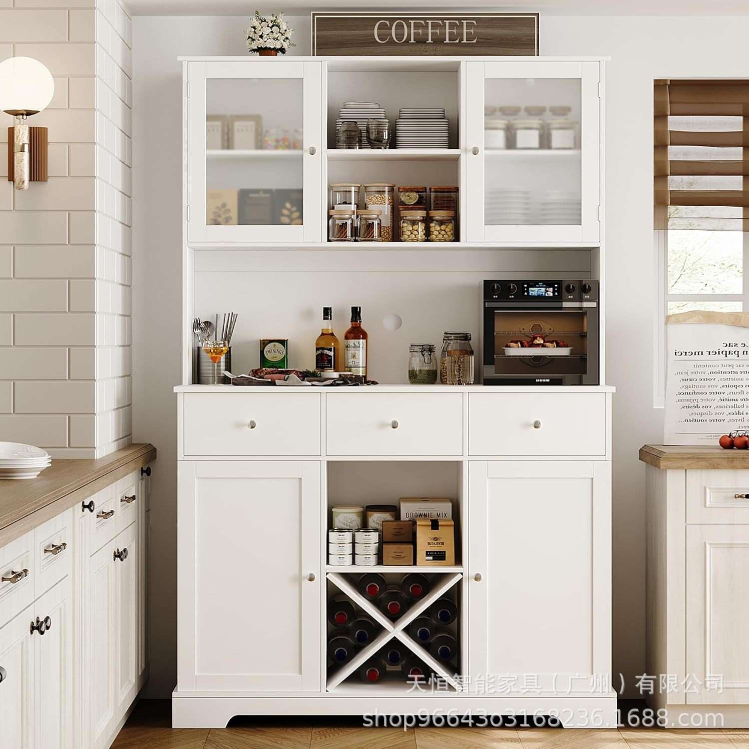 厨房餐具储藏柜带微波炉支架的现代厨房厨柜带台面和搁板橱柜