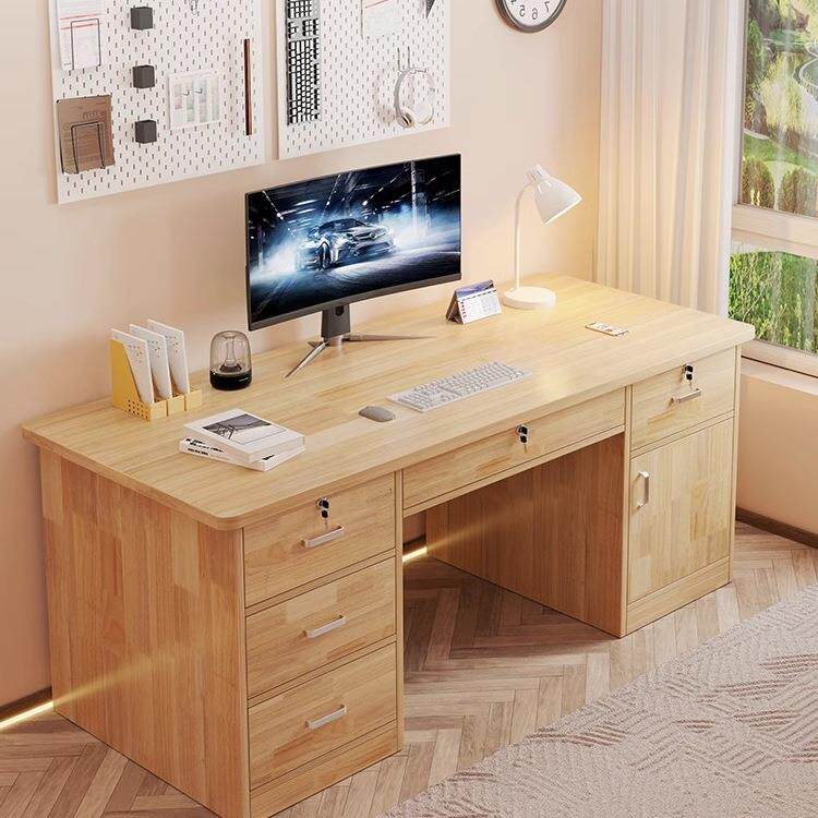 实木电脑桌办公带抽屉台式机收纳储物桌家用小户型书房写字桌绢花