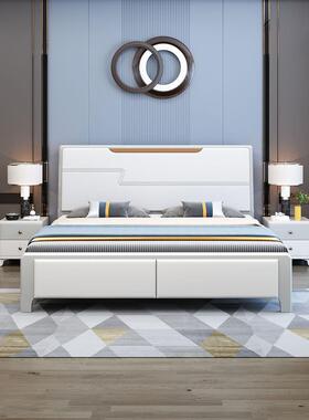 白色压纹双色实木床1.8米现代简约轻奢主卧双人1.5床高箱储物婚床