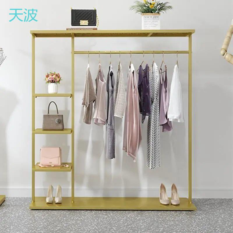 htn服装店展示架铁艺衣架落地式卧室挂衣架衣帽架欧式简易挂包衣