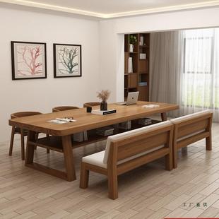 客厅实木大长书桌北欧双人学习桌现代简约家用阅读桌电脑桌工作台