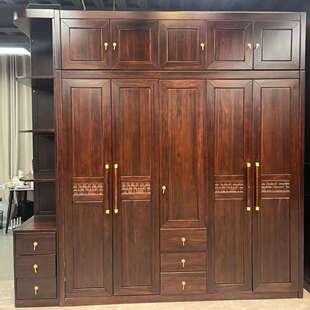 乌金木全实木原木衣柜卧室新中式五开门收纳储物柜家用实木大衣橱