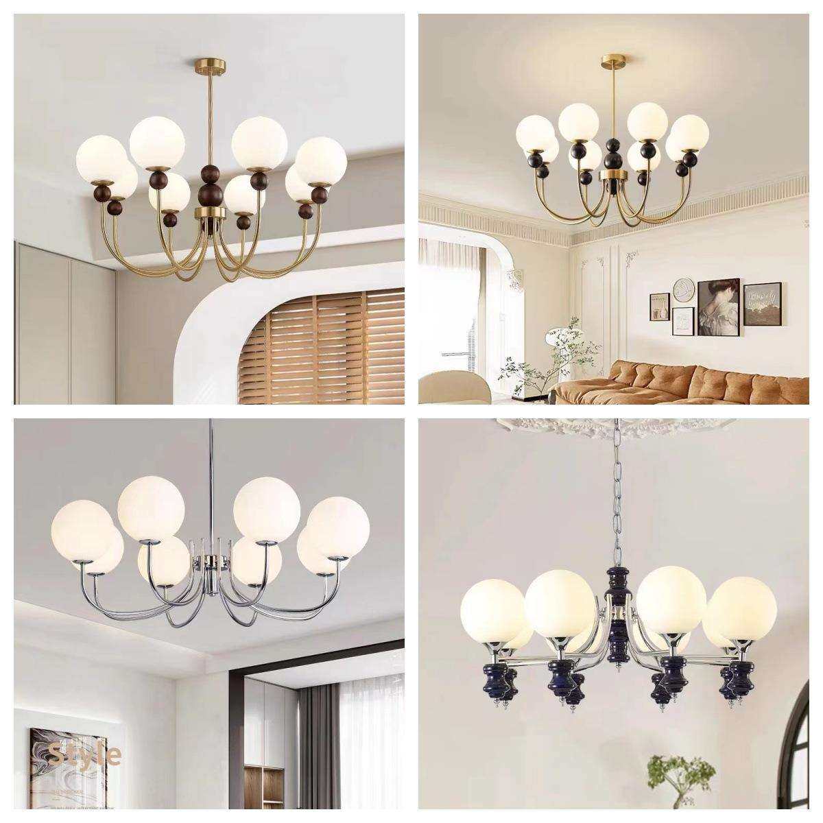 法式vintage中古吊灯美式胡桃木玻璃客厅灯简约大气餐厅卧室书房