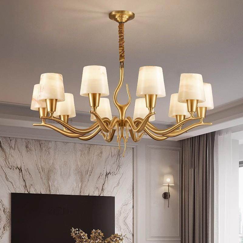 美式吊灯全铜云石复古客厅餐厅乡村简约奢华个性大气