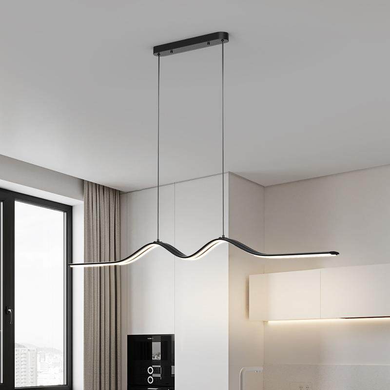 餐厅吊灯创意极简餐桌饭厅线条吧台长条波浪灯具吊灯纹理感