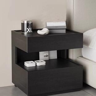现代简约极简意式极简黑色床头柜悬浮式床边柜现代简约卧室床头柜