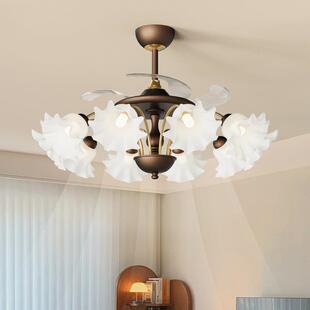 客厅隐形风扇灯2025新款中古风大厅吊扇灯复古静音餐厅卧室吸顶灯