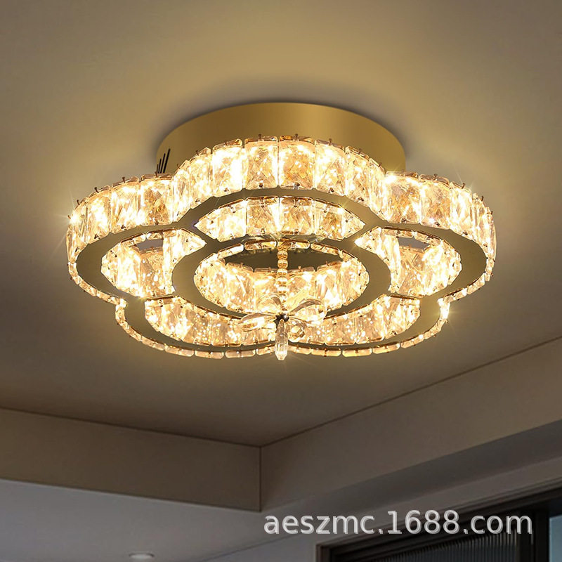 现代轻奢豪华水晶大型吸顶灯创意简约圆形LED卧室客厅灯具