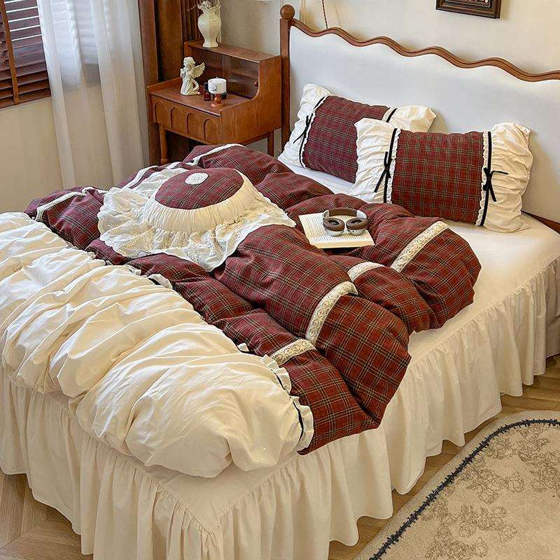 2025新款全棉法式复古风床裙款四件套花边韩式小清新床品套件