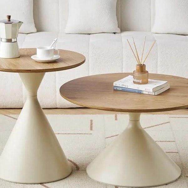 奶油风实木茶几家用极简客厅小户型现代简约感圆形可移动边几